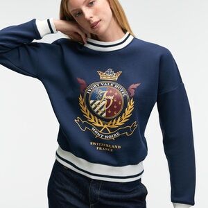 GRIMELANGE Contrast Navy Switzerland France Sweatshirt with Embroidered